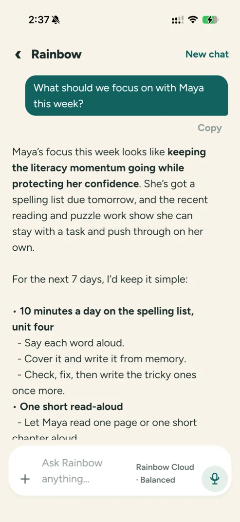 The coach answering what to focus on with Maya this week